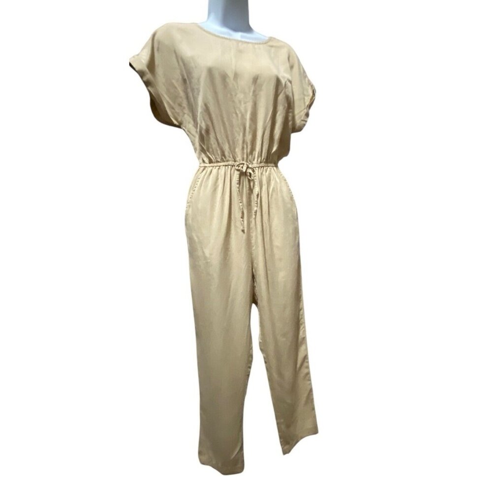 Japna Jumpsuit S Utility Coverall Lyocell Tapered Leg Cuff‎ Sleeve Tan Pockets